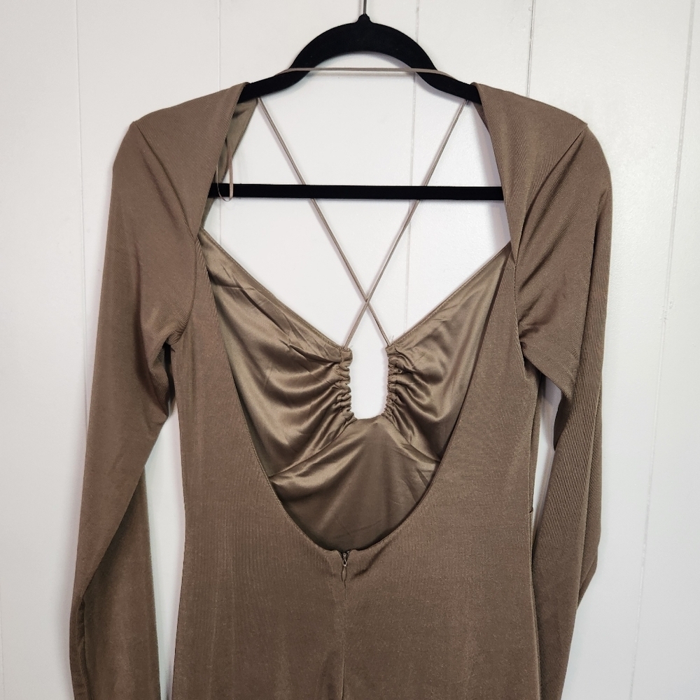 Jason Wu Long Sleeve Open Back Midi Bodycon Dress Taupe Brown New NWT Medium - Picture 8 of 16